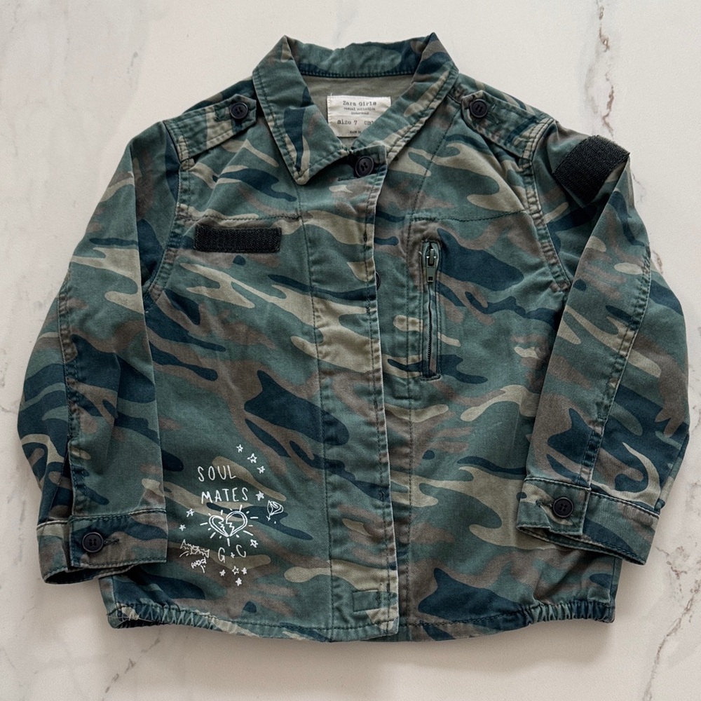 Zara Kids Green Camouflage Jean Jacket